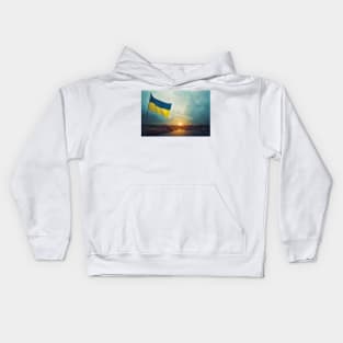 Ukrainian flag on a city , Free city's of Ukraine , Ukraine is winning 3d illustrated Kids Hoodie